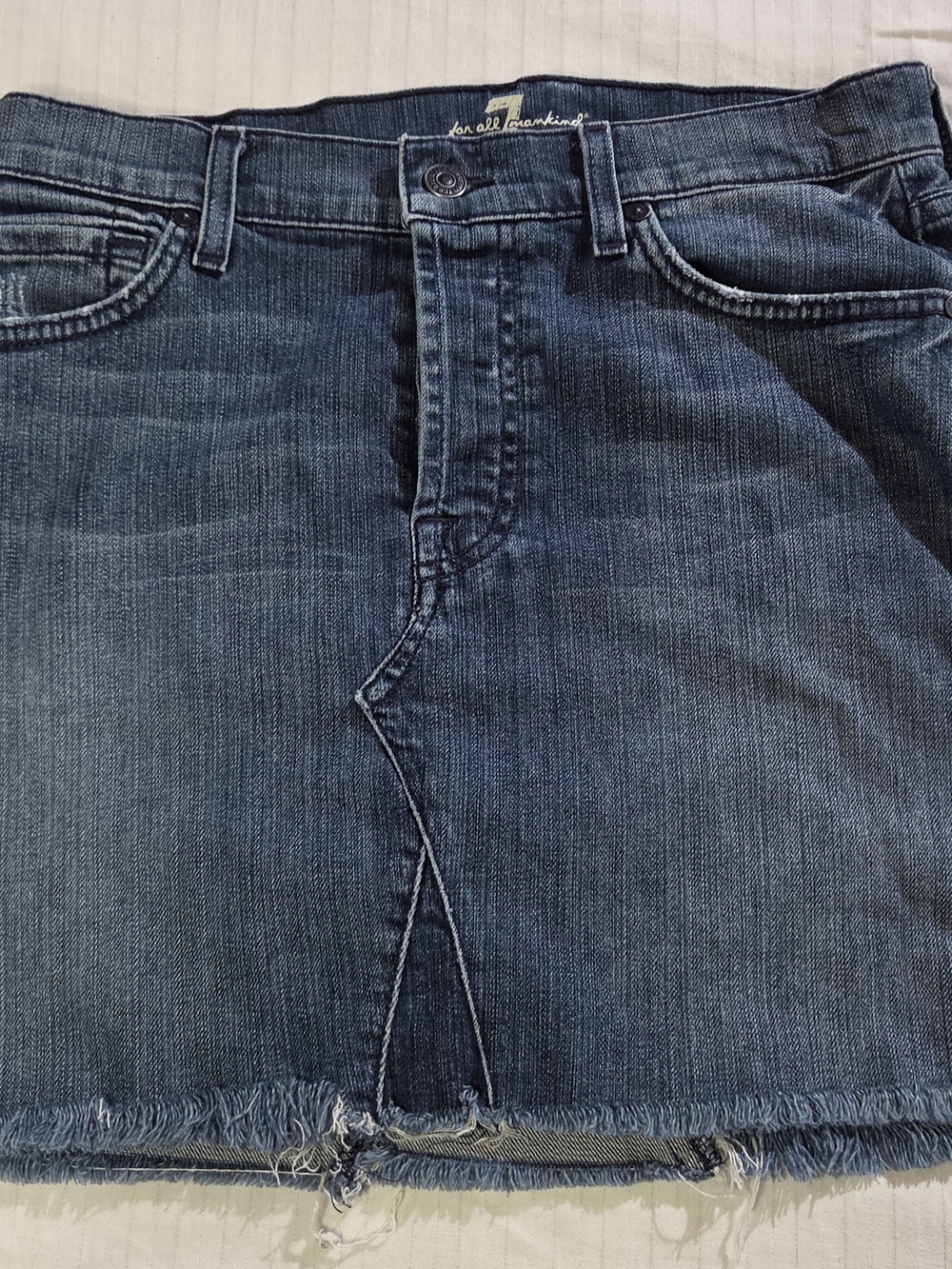 7 For All Mankind Navy Blue Distressed Denim Skirt